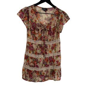 Self Esteem Juniors Top Floral Semi Sheer Mesh Multicolor Sz M Forest Fairy Boho
